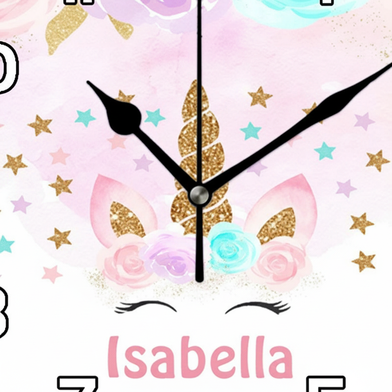 glitter unicorn wall clock - detail
