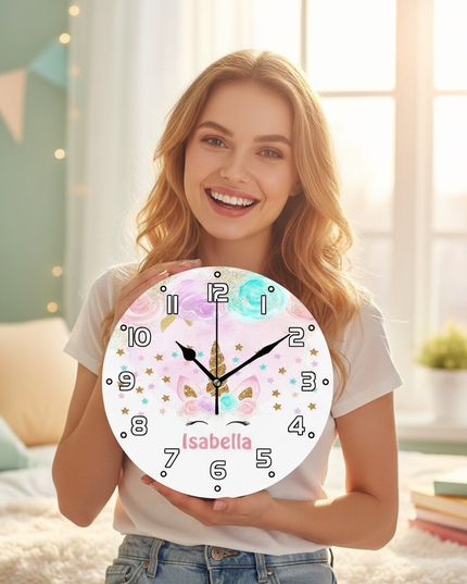 glitter unicorn wall clock - in-use