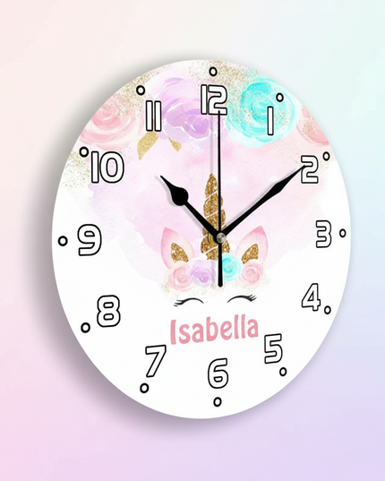 glitter unicorn wall clock - white-bg
