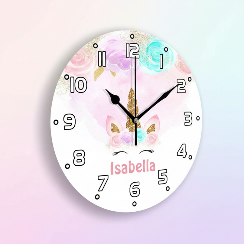 glitter unicorn wall clock - white-bg