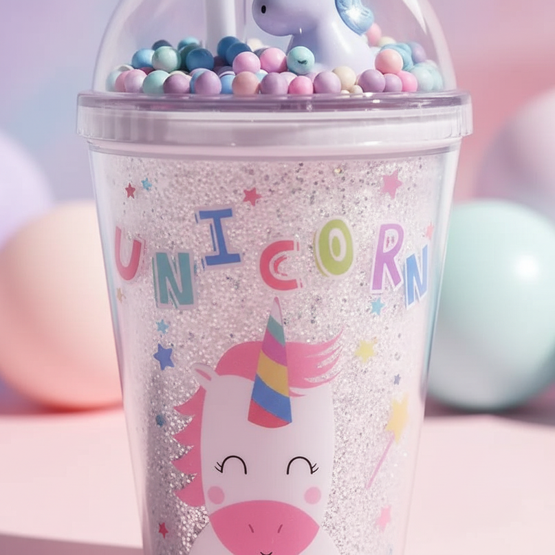 glitter unicorn water bottle - detail