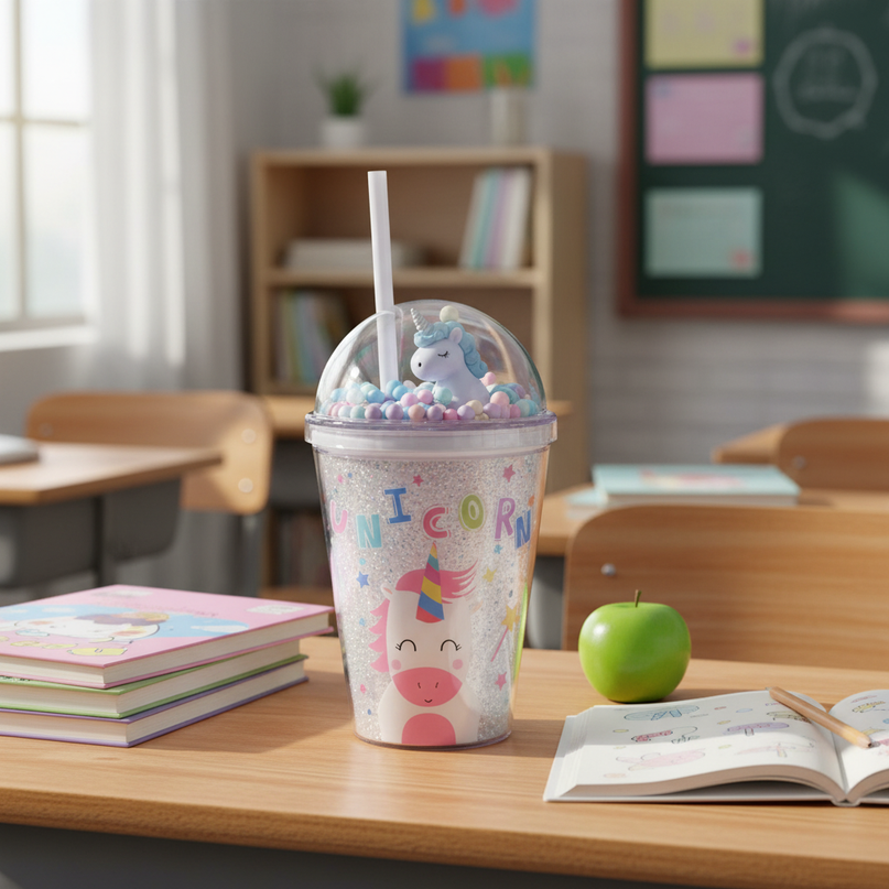 glitter unicorn water bottle - lifestyle