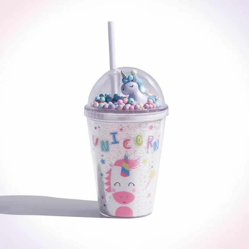 glitter unicorn water bottle - white-bg