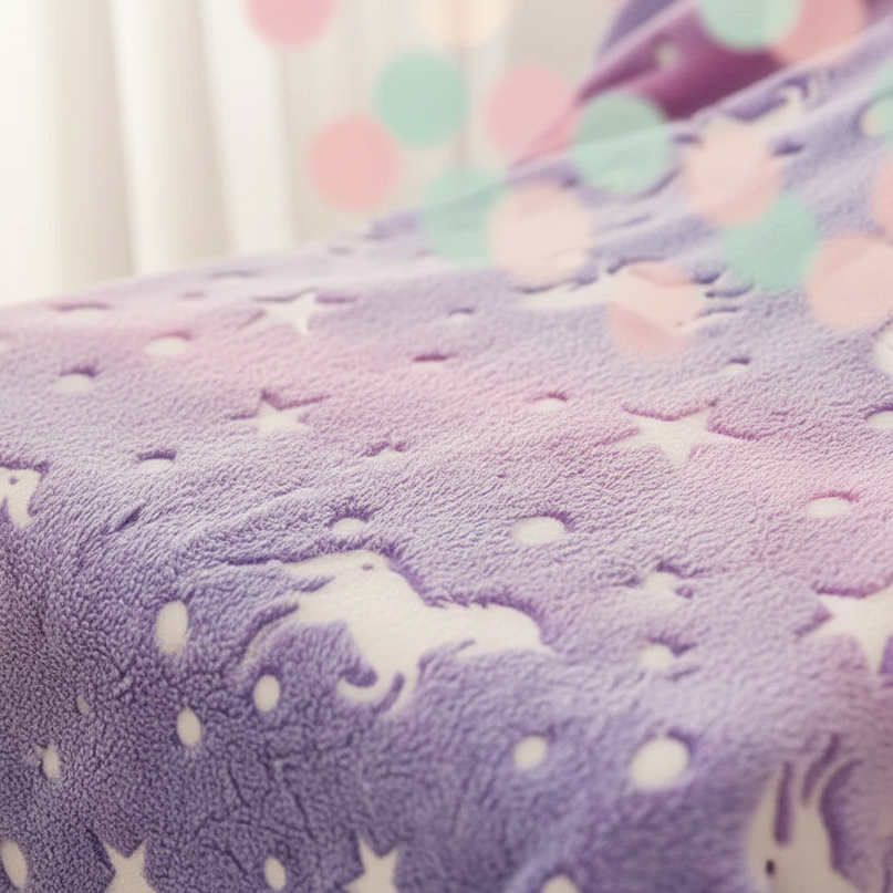 glow dark unicorn blanket - detail