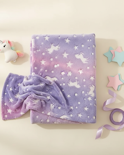 glow dark unicorn blanket - flat-lay