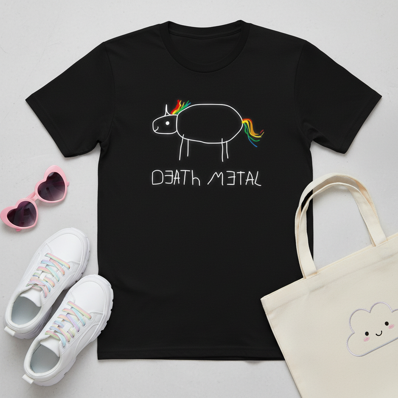 glow dark unicorn shirt - flat-lay
