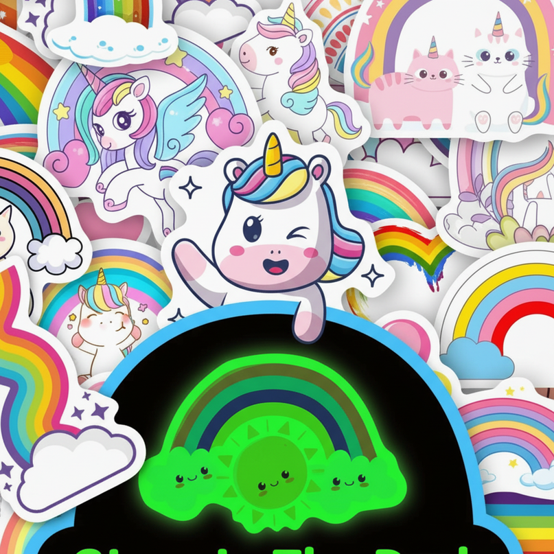 glow dark unicorn stickers - detail