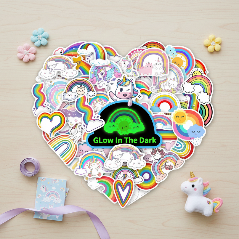 glow dark unicorn stickers - flat-lay