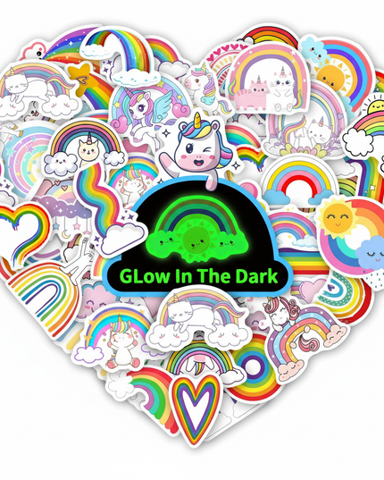glow dark unicorn stickers - white-bg
