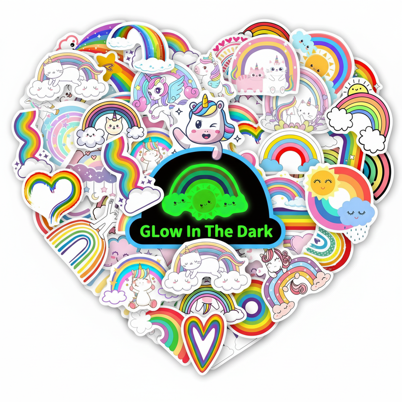 glow dark unicorn stickers - white-bg