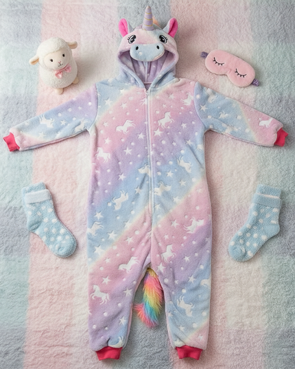glow in the dark unicorn onesie - flat-lay