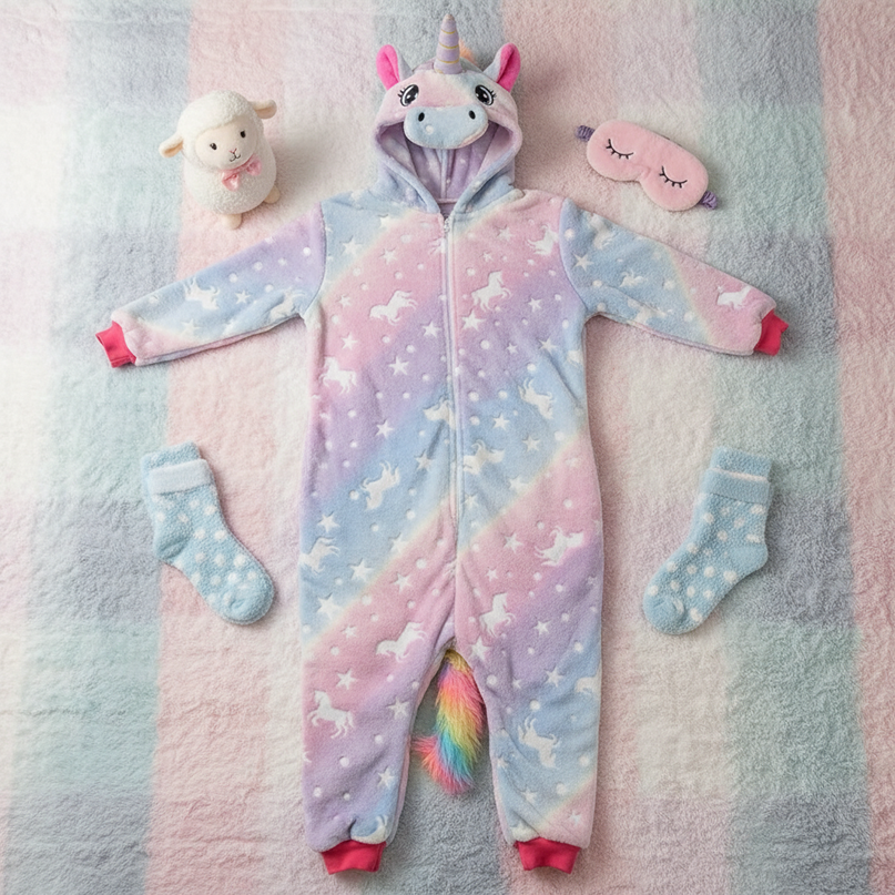 glow in the dark unicorn onesie - flat-lay