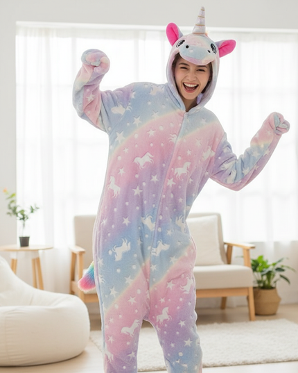glow in the dark unicorn onesie - in-use