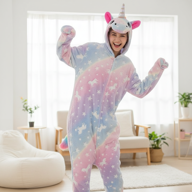 glow in the dark unicorn onesie - in-use