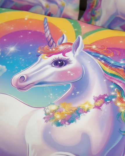 glowing heart rainbow unicorn bedding - detail