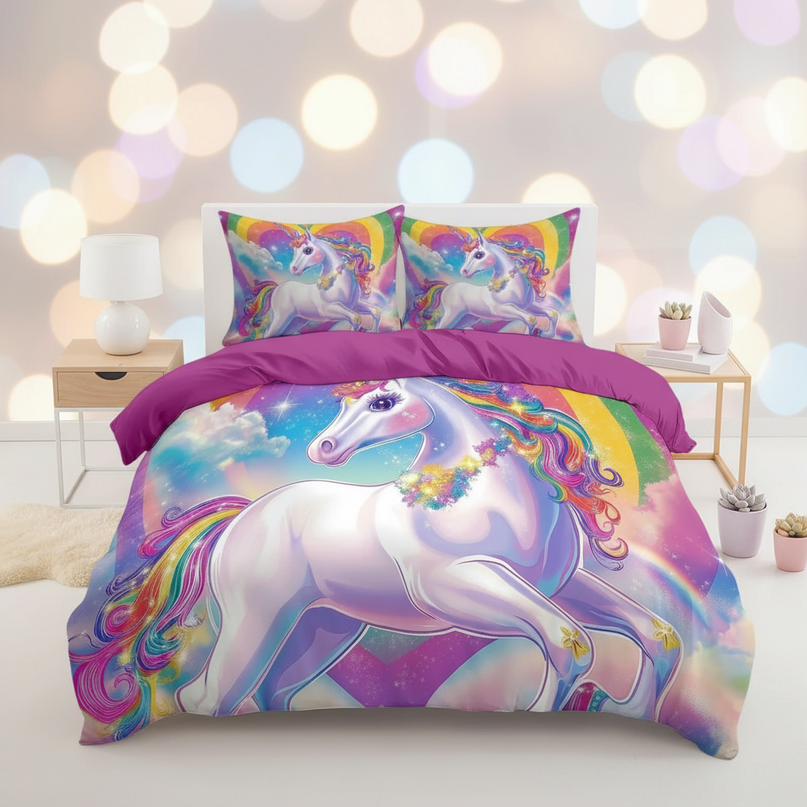 glowing heart rainbow unicorn bedding - lifestyle