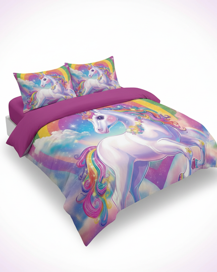 glowing heart rainbow unicorn bedding - white-bg