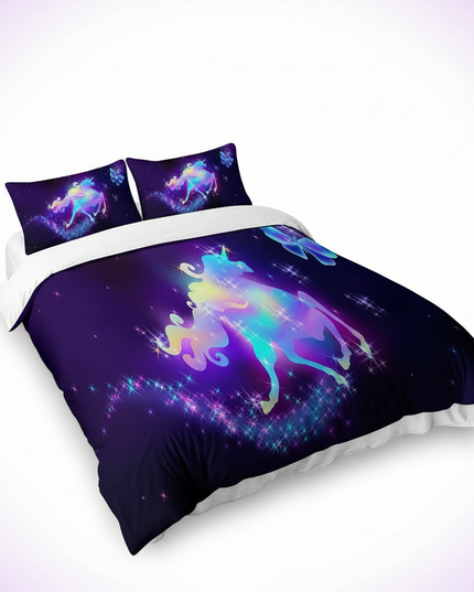 glowing neon unicorn bedding - white-bg