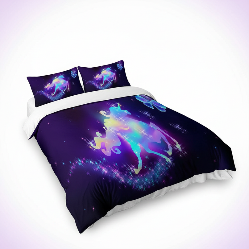 glowing neon unicorn bedding - white-bg