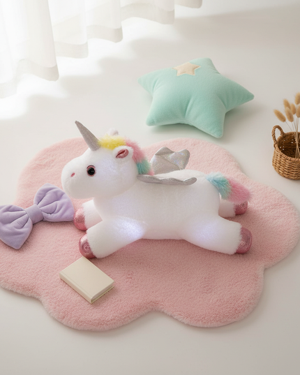 glowing unicorn plush - flat-lay
