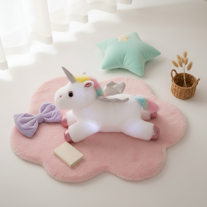 glowing unicorn plush - flat-lay