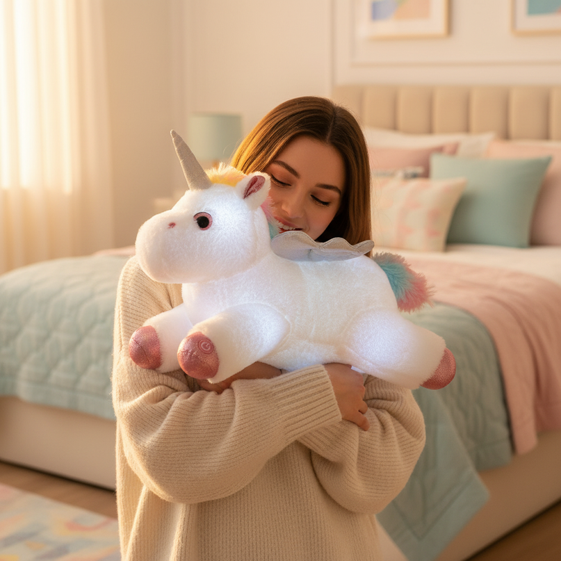 glowing unicorn plush - in-use