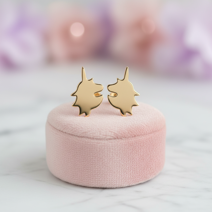 gold colored unicorn earrings - lifestyle