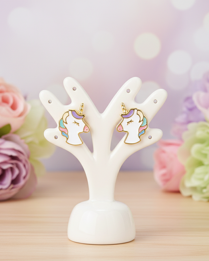 gold plated unicorn earrings - lifestyle