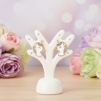 gold plated unicorn earrings - lifestyle