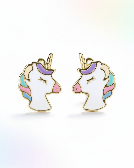 gold plated unicorn earrings - white-bg