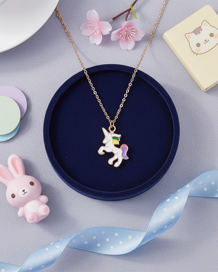 gold plated unicorn necklace - flat-lay