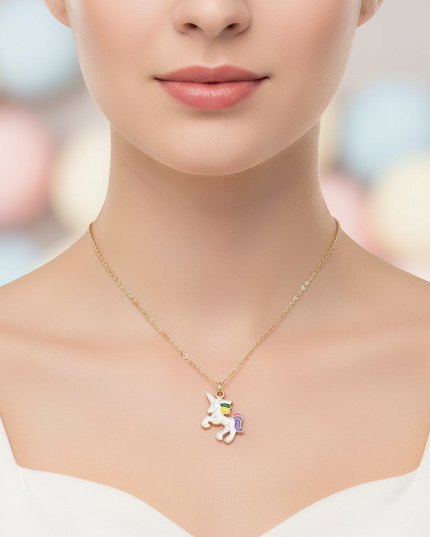 gold plated unicorn necklace - in-use