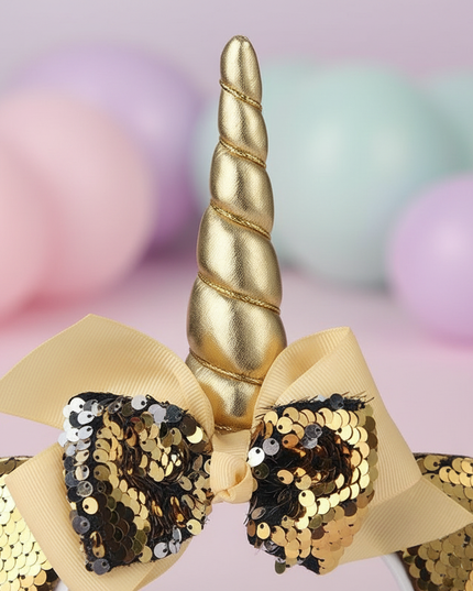 gold sequin unicorn headband - detail