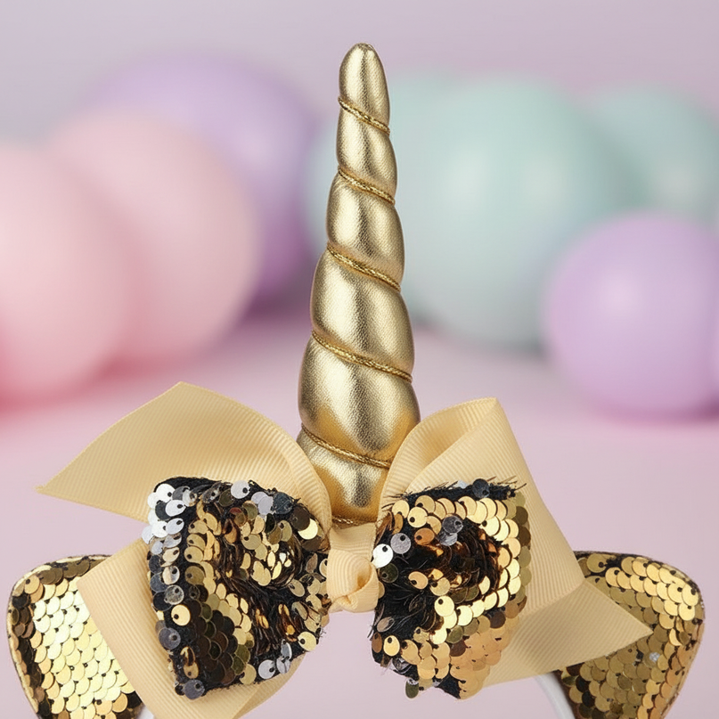 gold sequin unicorn headband - detail