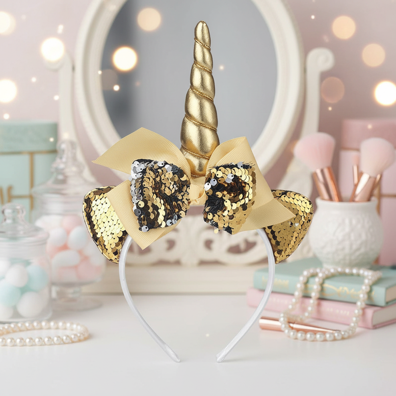 gold sequin unicorn headband - lifestyle