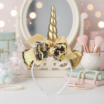 gold sequin unicorn headband - lifestyle