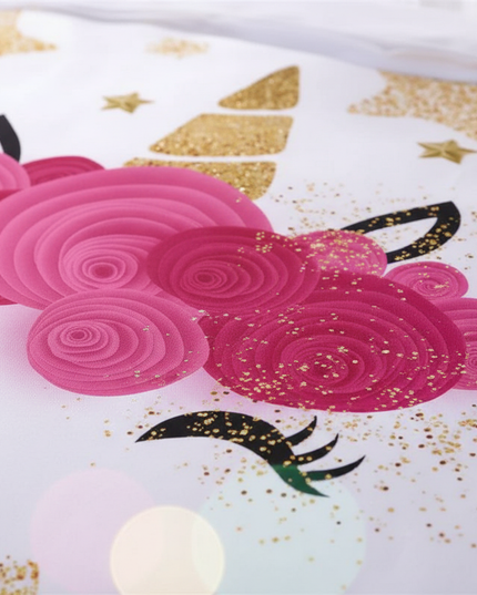 gold star rose unicorn bedding - detail