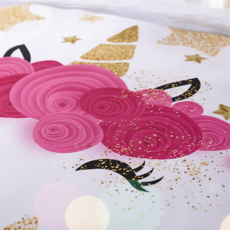 gold star rose unicorn bedding - detail