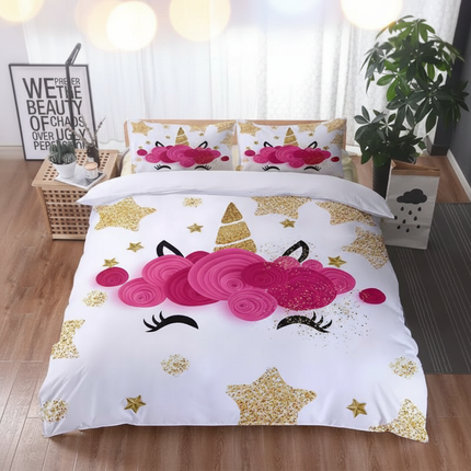gold star rose unicorn bedding - lifestyle
