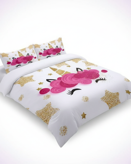 gold star rose unicorn bedding - white-bg