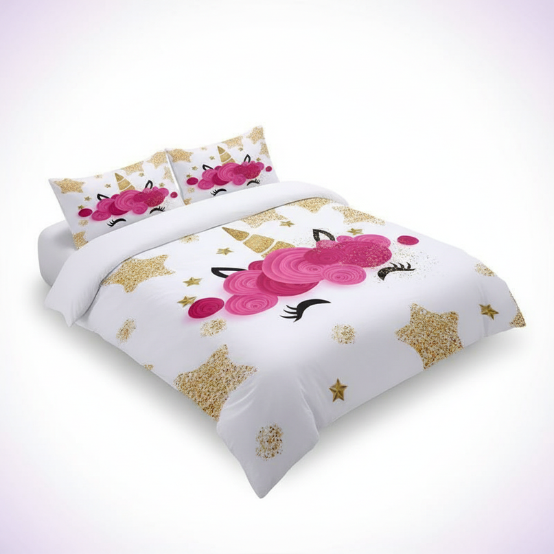gold star rose unicorn bedding - white-bg