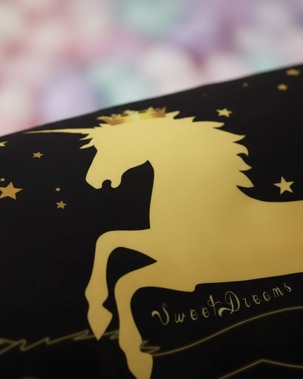gold sweet dreams unicorn bedding - detail