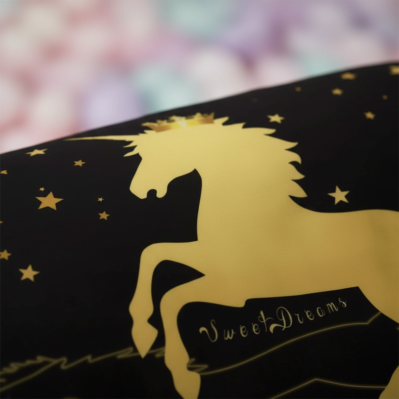 gold sweet dreams unicorn bedding - detail