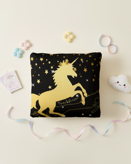 gold sweet dreams unicorn bedding - flat-lay