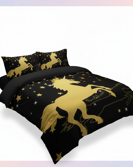 gold sweet dreams unicorn bedding - white-bg