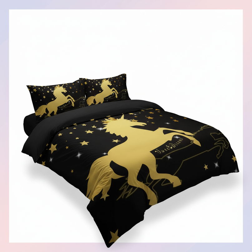 gold sweet dreams unicorn bedding - white-bg