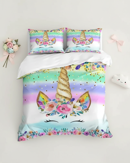 gold unicorn bedding - flat-lay