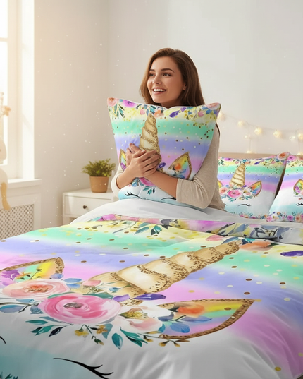 gold unicorn bedding - in-use