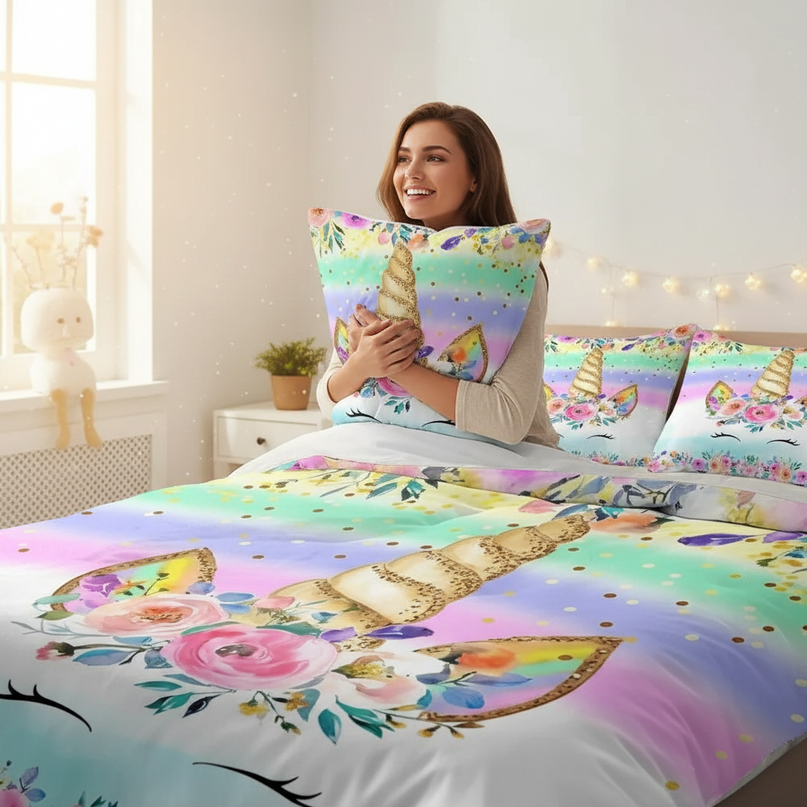 gold unicorn bedding - in-use