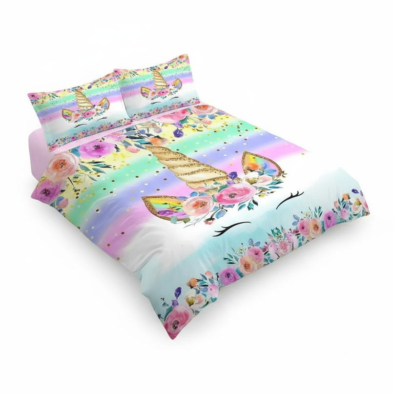 gold unicorn bedding - white-bg